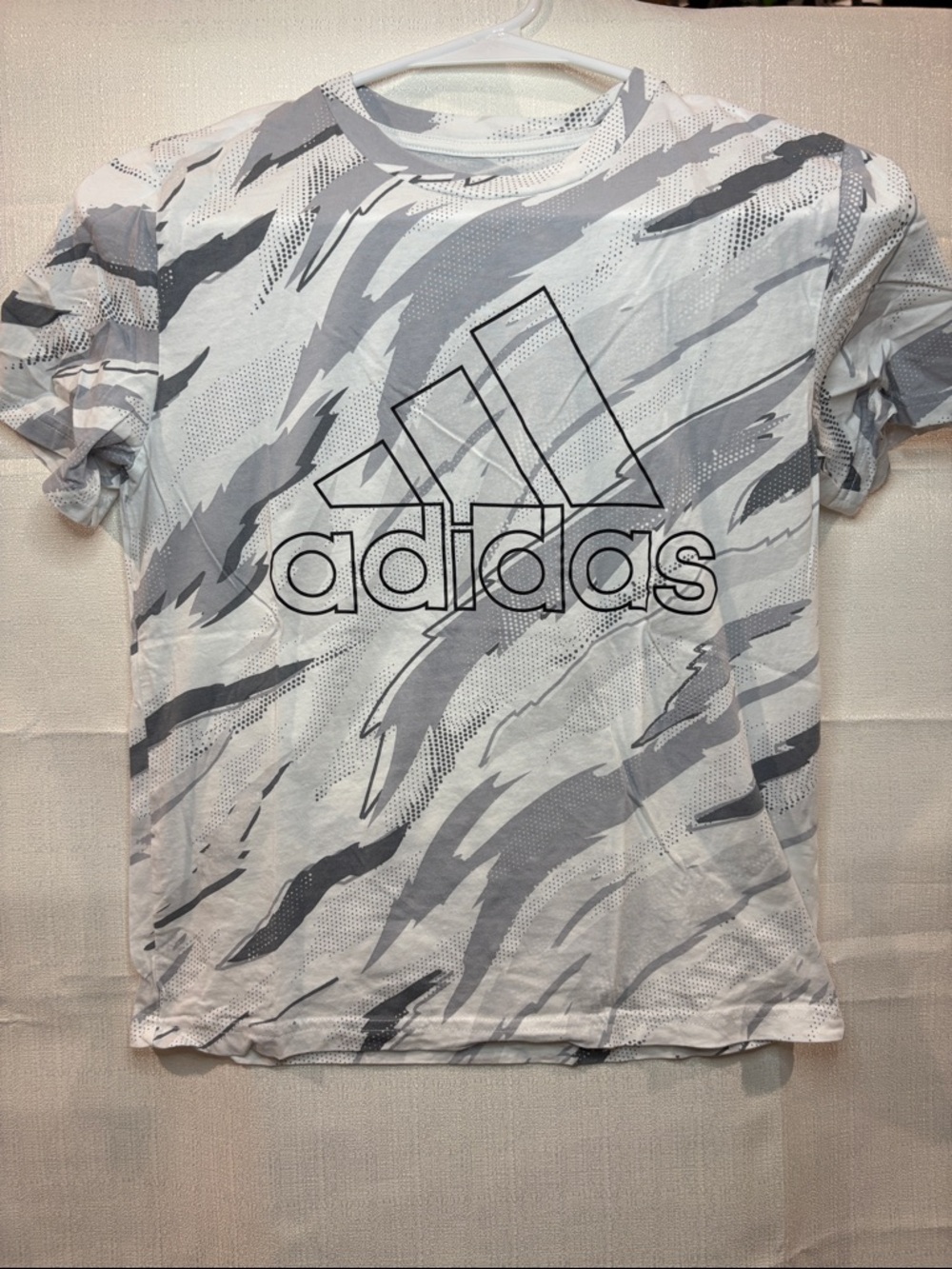 Adidas White & Gray Abstract Logo Tee #8